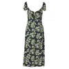 Reformation Baxley Floral-print Crepe De Chine Midi Dress In Black