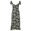 Reformation Baxley Floral Print Midi Dress In Black And Green Viscose In Green