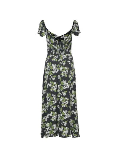 Pre-owned Reformation Baxley Floral-print Dress In Black