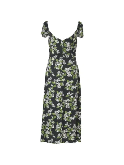 Pre-owned Reformation Baxley Floral-print Dress In Black