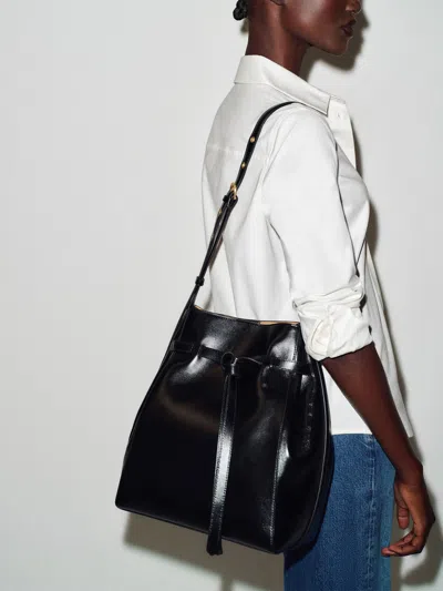 Reformation Beatrice Bucket Tote Black Leather
