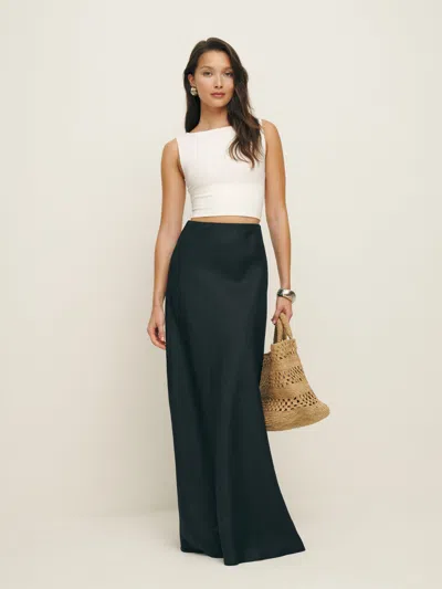 Reformation Bella Linen Skirt In Black