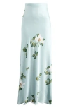 Reformation Bella Print Satin Maxi Skirt In Blue