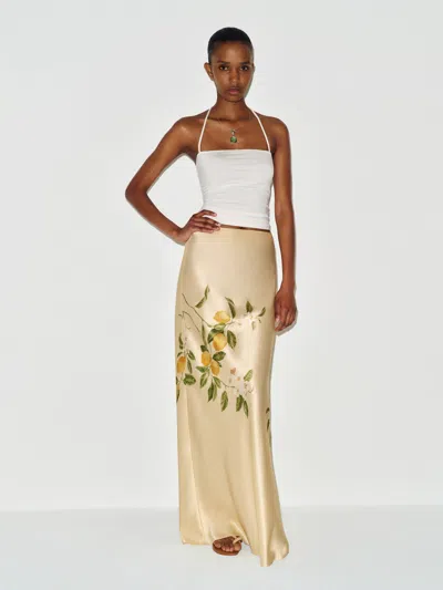 Reformation Bella Silk Skirt Yellow Xs In Neutral