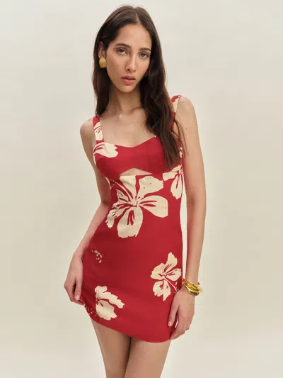 Reformation Belma Linen Dress In Rouge