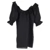 Reformation Belted Mini Off-shoulder Dress In Black Linen In Black
