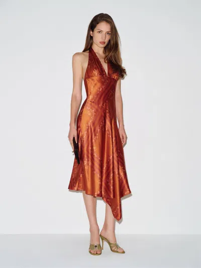 Reformation Benedita Silk Dress Red Medium In Brown