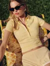 Reformation Bentley Cotton Polo Sweater Pineapple In Yellow