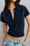 Reformation Bentley Cotton-blend Short-sleeve Polo Sweater In Blue