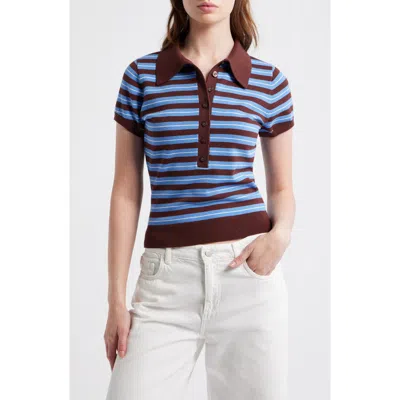 Reformation Womens Mahogany Bentley Striped Cotton-blend Polo-top In Brown