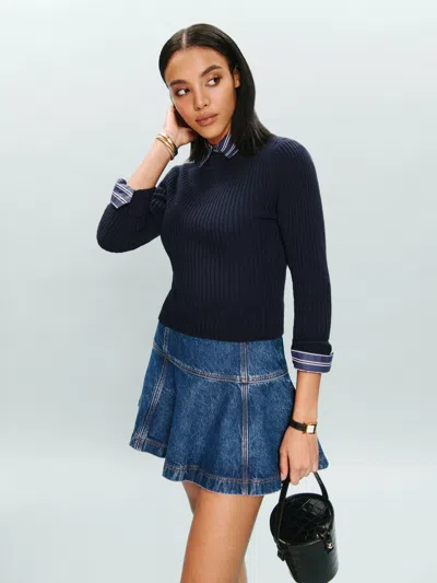 Reformation Bentley Denim Mini Skirt In Cleary