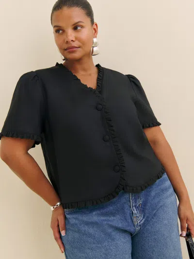Reformation Haut En Lin Bess Grandes Tailles In Black