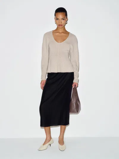 Reformation Beth Cashmere Peplum Sweater Large In Black