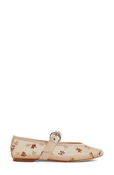 Reformation Bethany Ballet Flat In Embroidered Nude Mesh