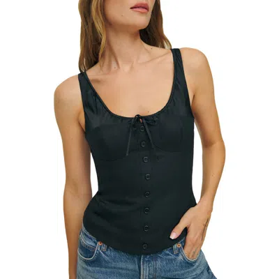 Reformation Beverly Front Button Linen Tank In Black