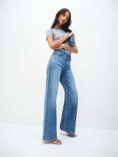 Reformation Bex Super Stretch High Rise Wide Leg Long Jeans Blue Denim 30l