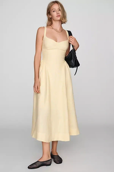 Reformation Birdie Fit & Flare Linen Midi Dress In Yellow