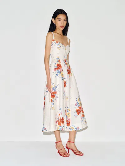 Reformation Birdie Linen Dress Ivory 10 In Multi