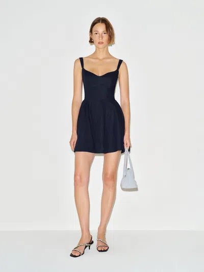 Reformation Birdie Linen Mini Dress Blue 2 In Black
