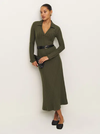Reformation Blaire Knit Dress In Dark Olive