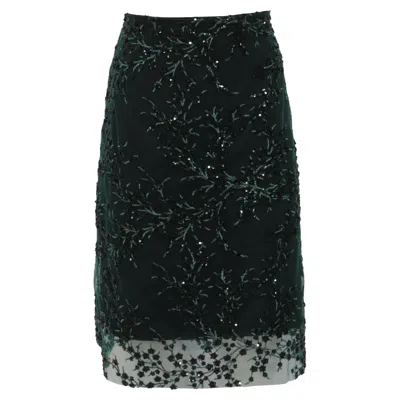 Reformation Blanca Sequined Midi Skirt In Green Nylon In Black