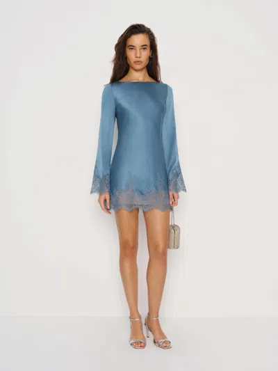 Reformation Robe En Soie Blanche Bleu L In Blue