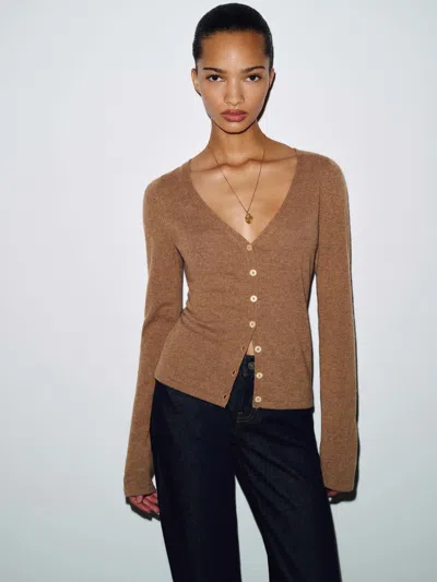 Reformation Bloom Cashmere V - Neck Cardigan Brown Large
