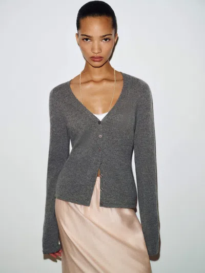 Reformation Bloom Cashmere V - Neck Cardigan Grey Large In Gray