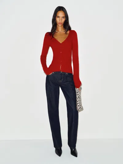 Reformation Bloom Cashmere V - Neck Cardigan Red Large
