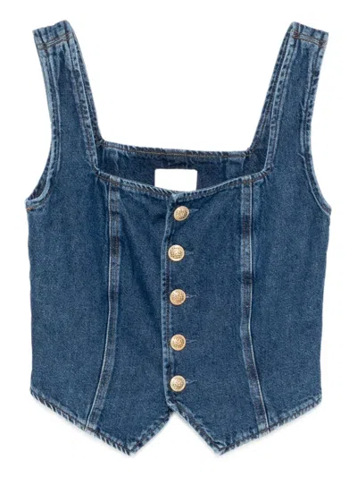 Reformation Bo Denim Top In Blue