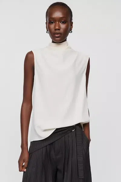 Reformation Bobbi 100% Silk Mock Neck Top In White