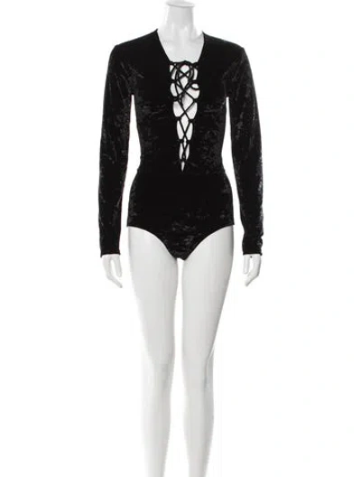 Pre-owned Reformation Bodysuit Velvet Bodysuit W/ Tags In Black
