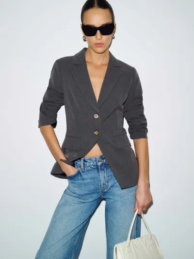Reformation Bondi Blazer Grey Xxs In Blue