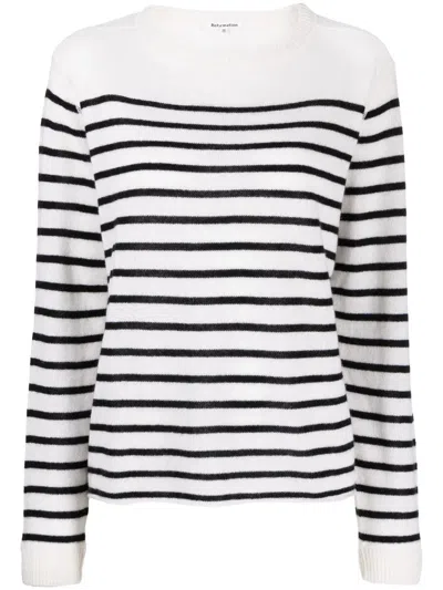 Reformation Boyfriend Striped Cashmere Jumper In White