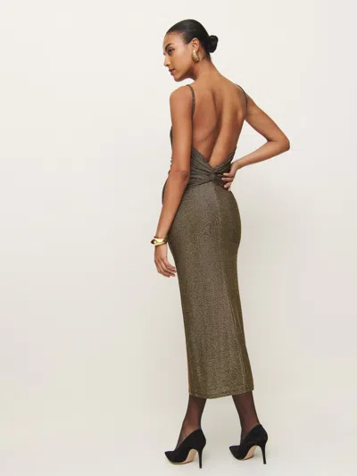 Reformation Breslin Knit Dress In Black Gold Sparkle