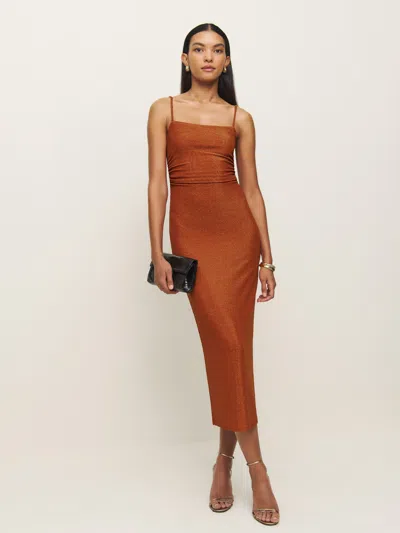 Reformation Breslin Knit Dress In Burnt Orange Sparkle