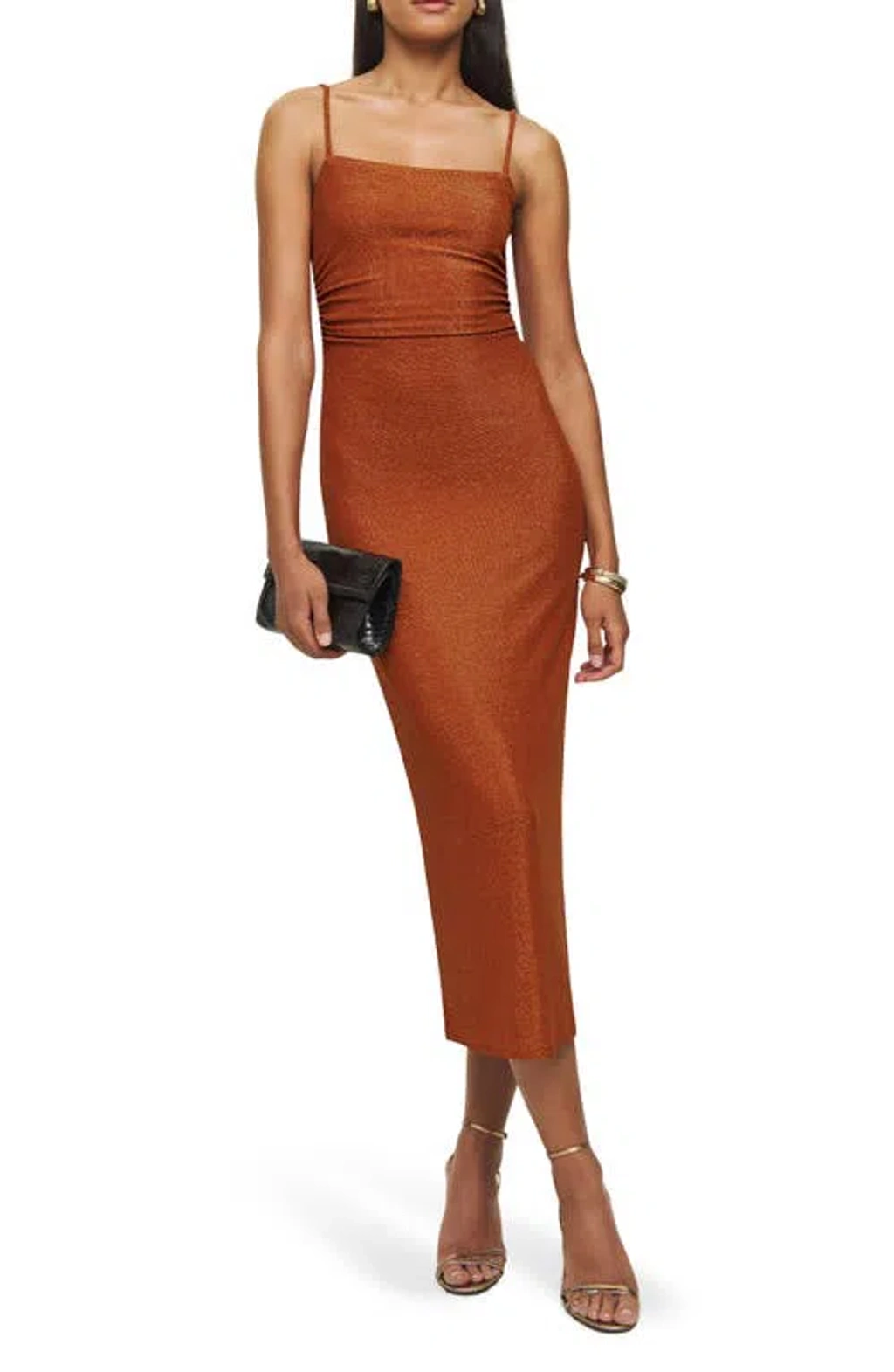 knee length dresses for ladies Rent The Breslin Metallic Green Midi Dress By Reformation