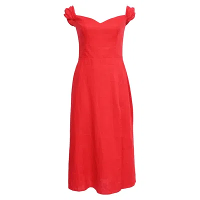 Reformation Bridgton Off-the-shoulder Smocked Midi Dress In Red Linen