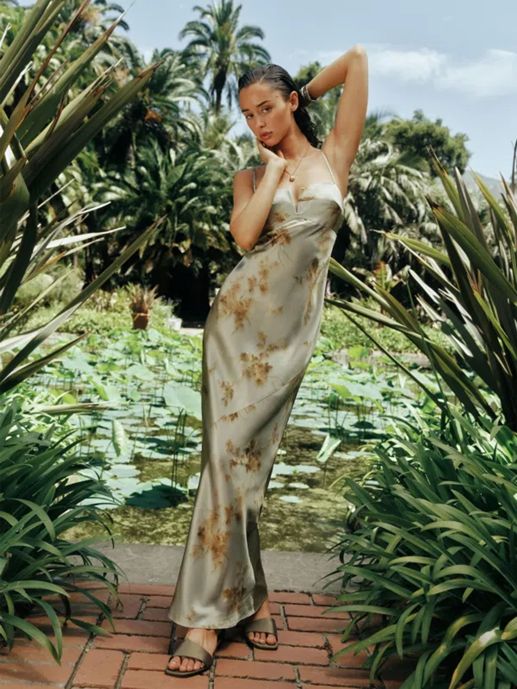 Reformation Brie Silk Dress In Golden Hour | ModeSens