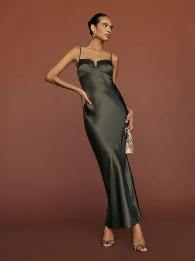 Reformation Brie Silk Dress In Pine Tree