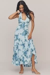Reformation Briony V-neck Drop-waist Midi Dress In Blue