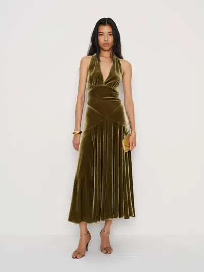Reformation Briony Velvet Dress In Green