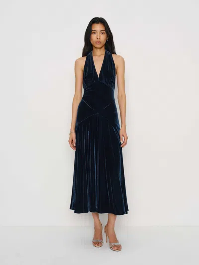 Reformation Briony Velvet Dress In Blue