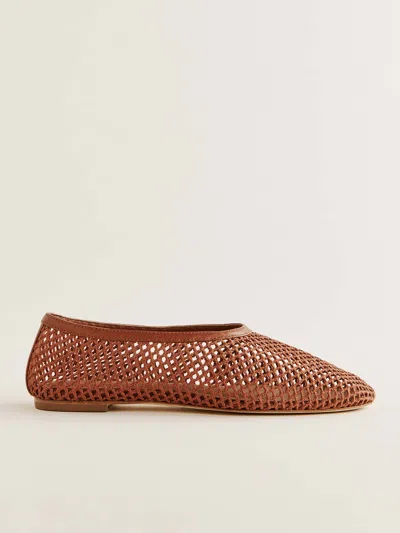 Reformation Britt Ballet Flat In Brown Crochet