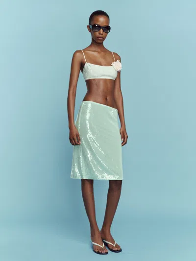 Reformation Brodie Sheer Knit Skirt Blue Xs In Green