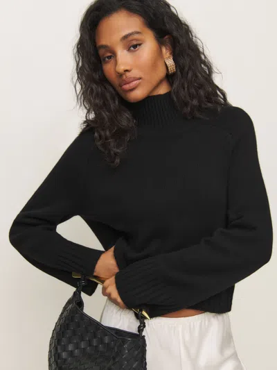 Reformation Brooke Cashmere Cropped Turtleneck In Black