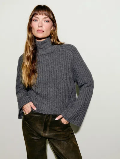 Reformation Brooke Cashmere Cropped Turtleneck In Ribbed Thunder