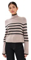 Reformation Brooke Cashmere Cropped Turtleneck In Toast/black
