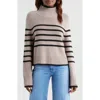 Reformation Brooke Crop Cashmere Turtleneck Sweater In Toast/black Stripe