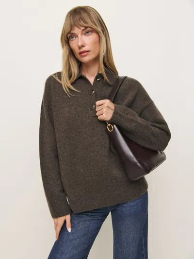 Reformation Brooklyn Cashmere Polo Sweater In Walnut